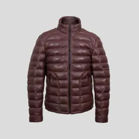 Best Genuine Men’s Brown Leather Bubble Puffer Jacket