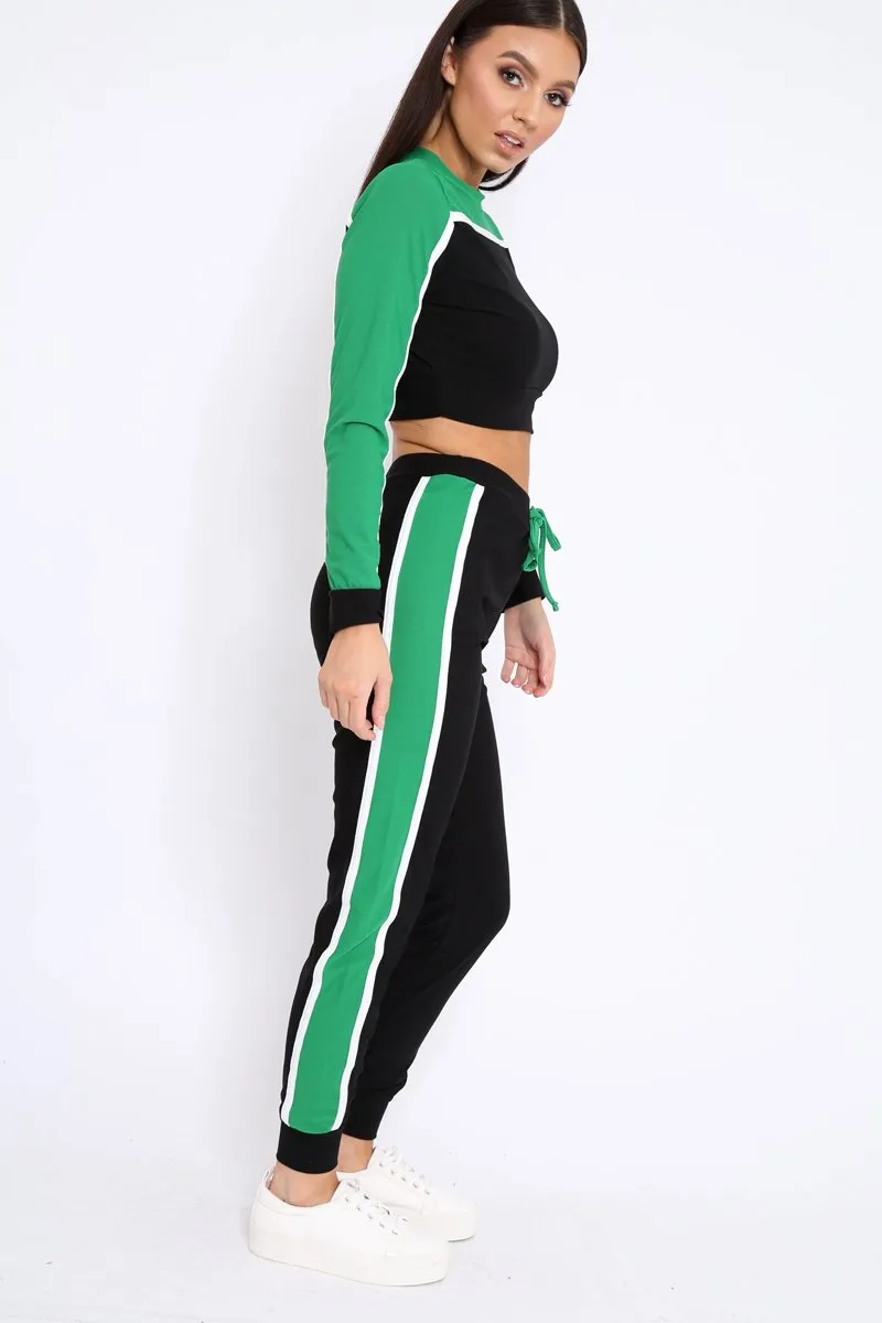 Black And Green Colour Block Tracksuit - Adryanna