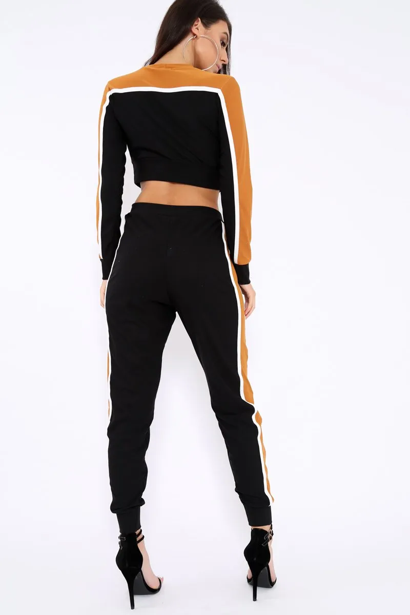 Black And Mustard Colour Block Tracksuit - Adryanna