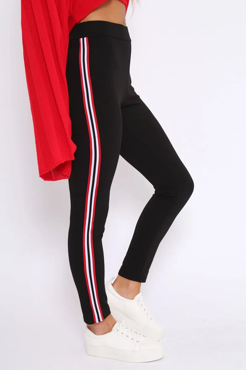 Black Contrast Side Stripe Trousers - Arva