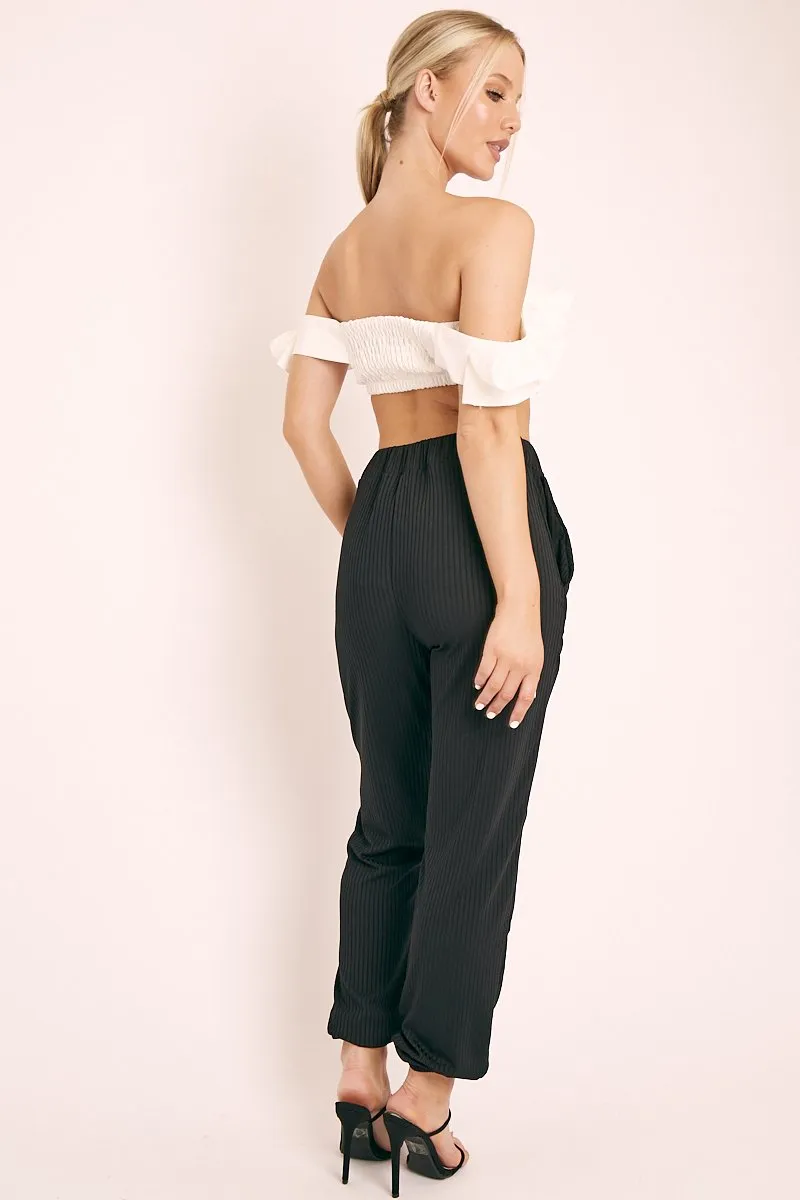 Black Ribbed Cuffed Trousers - Scarletta