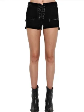 Black Velvet Lace Up Shorts