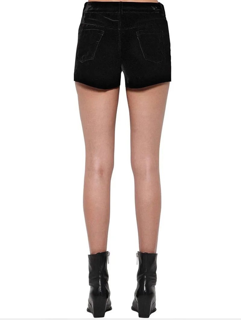 Black Velvet Lace Up Shorts