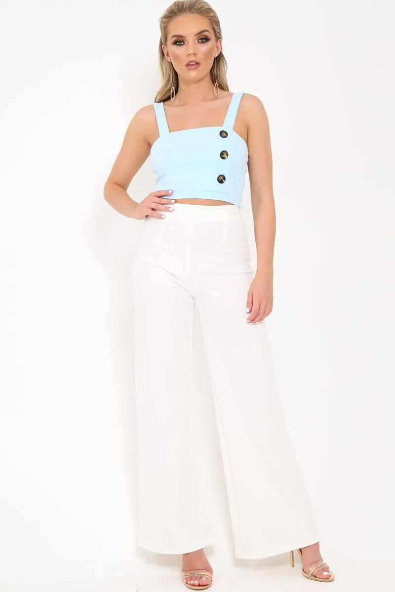 Blue Button Detail Crop Top - Amory