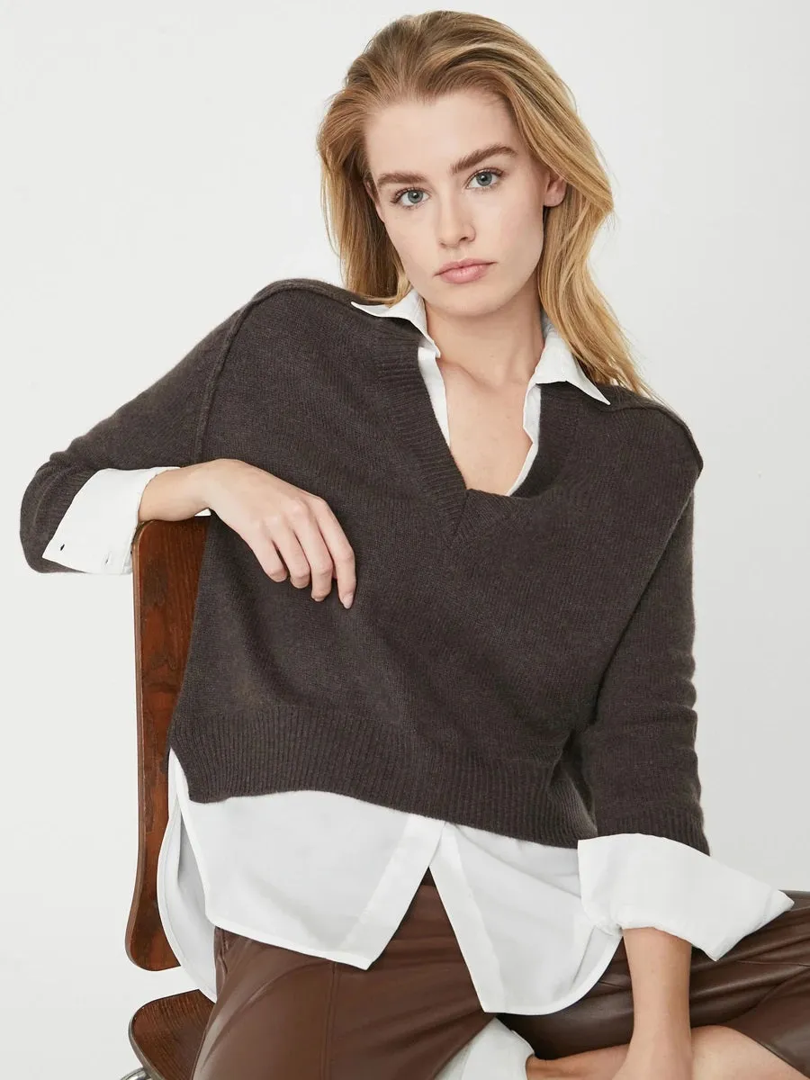 Brochu Walker - Alum V-Neck Layered Looker Sweater in Char Brown Melange