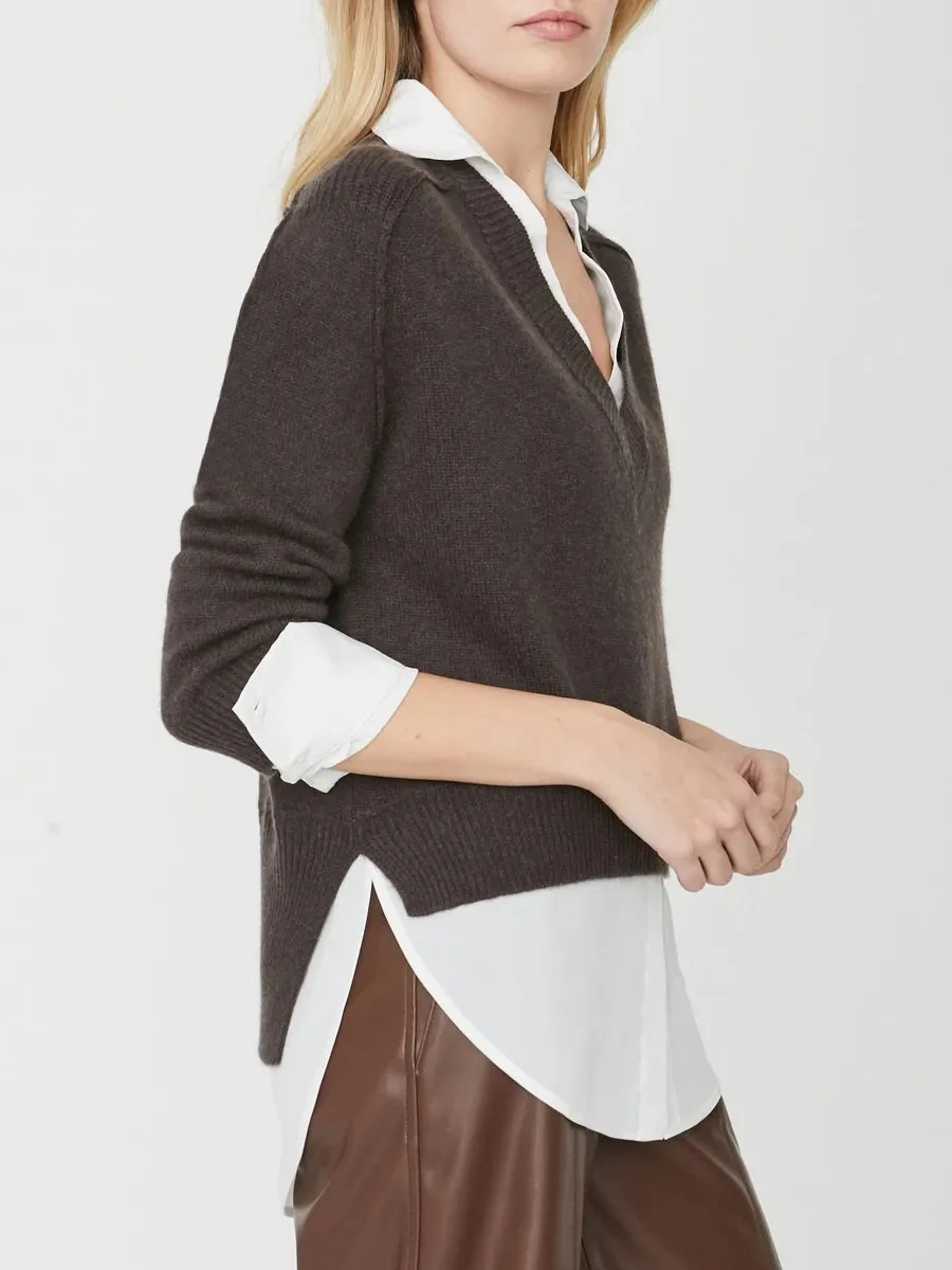 Brochu Walker - Alum V-Neck Layered Looker Sweater in Char Brown Melange