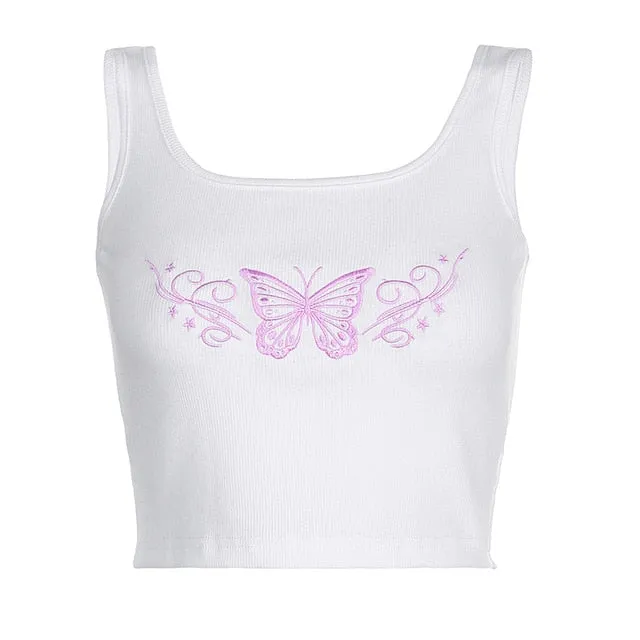 Butterfly Pattern Women Tank Slim Sexy Bralette Crop Top Sleeveless