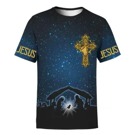 Christmas Nativity Scene Night Light Jesus Christmas Shirt - Christian 3D Shirt