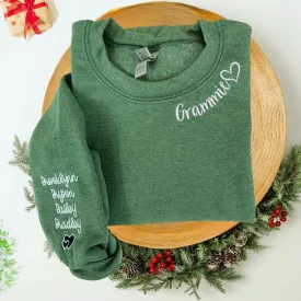 Custom Embroidered Grammie Sweatshirt with Names on Sleeve, Personalized Gift for Grammie