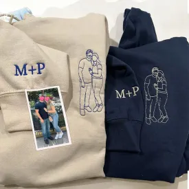 Custom Photo on Hoodie, Outline Photo Sweatshirt Embroidered