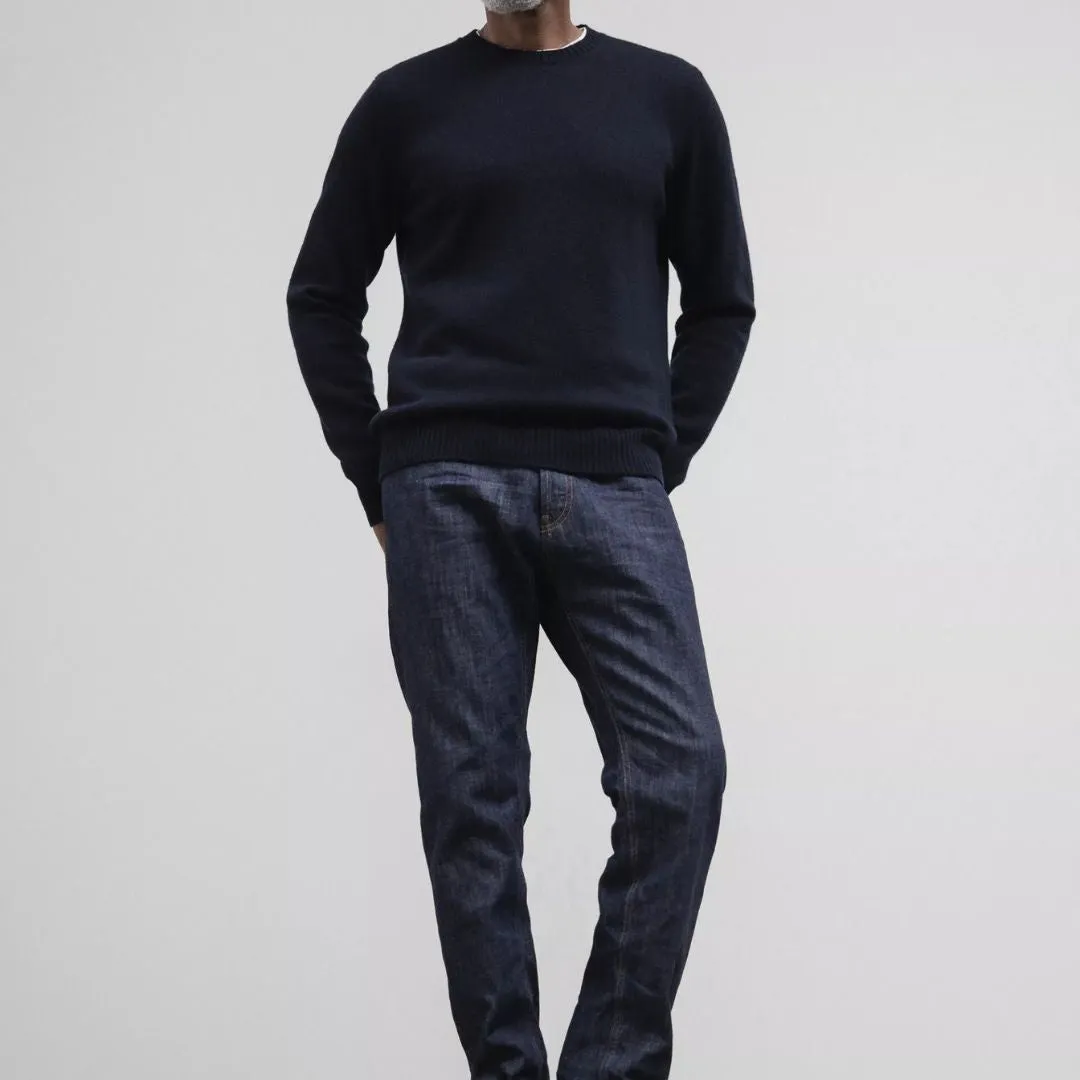 Denim Wool Cashmere Knit Crewneck Sweater