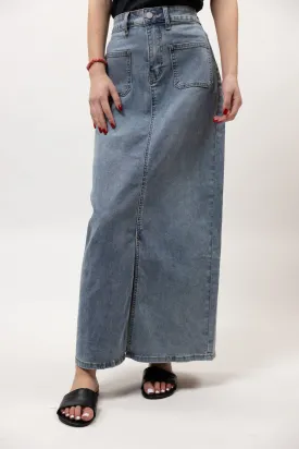 Front Slit Denim Skirt