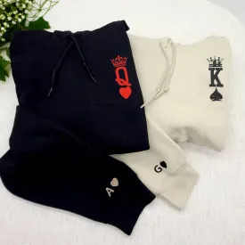 King and Queen Hoodie or Sweatshirt Embroidered, Personalized His Her Gift for Valentine's Day