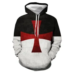 Knights Templar Commandery Hoodie - Black & White With Cross