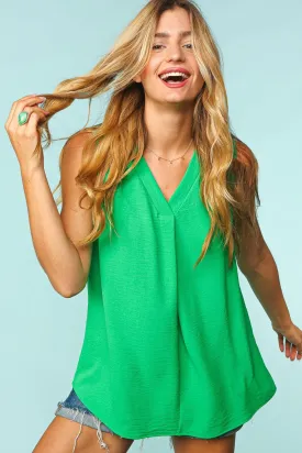 Lucerne Banded & Tucked V-Neck Sleeveless Top - Kelly Green