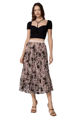 Miss Me Women's Mesh Pleated Floral Skirt