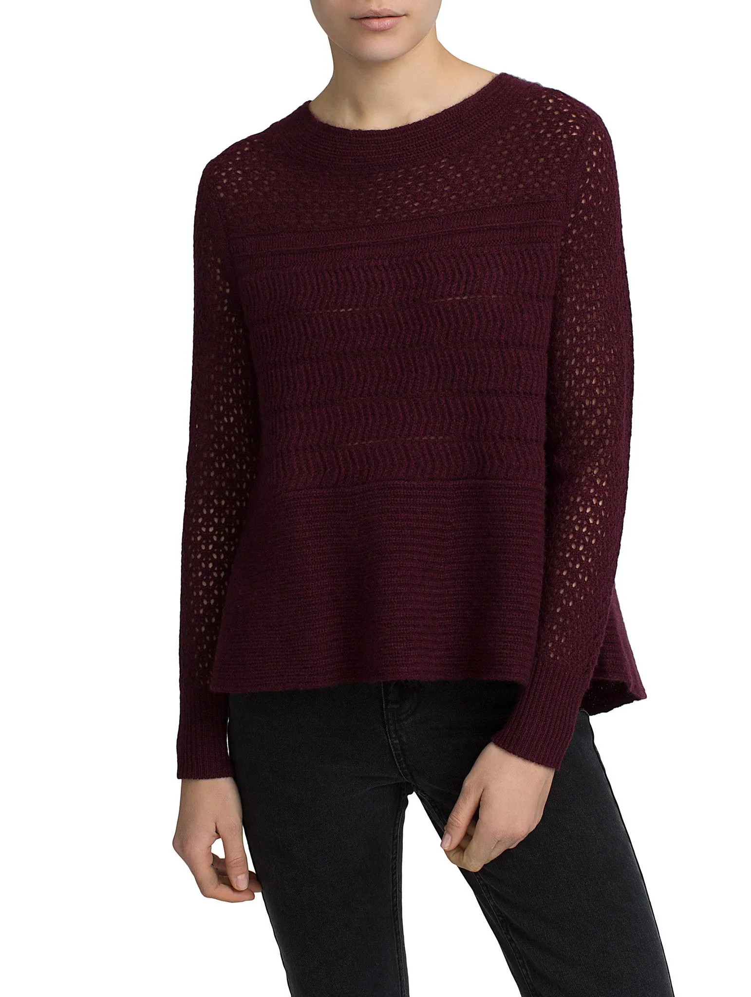 Open Work Crewneck Burgundy Heather