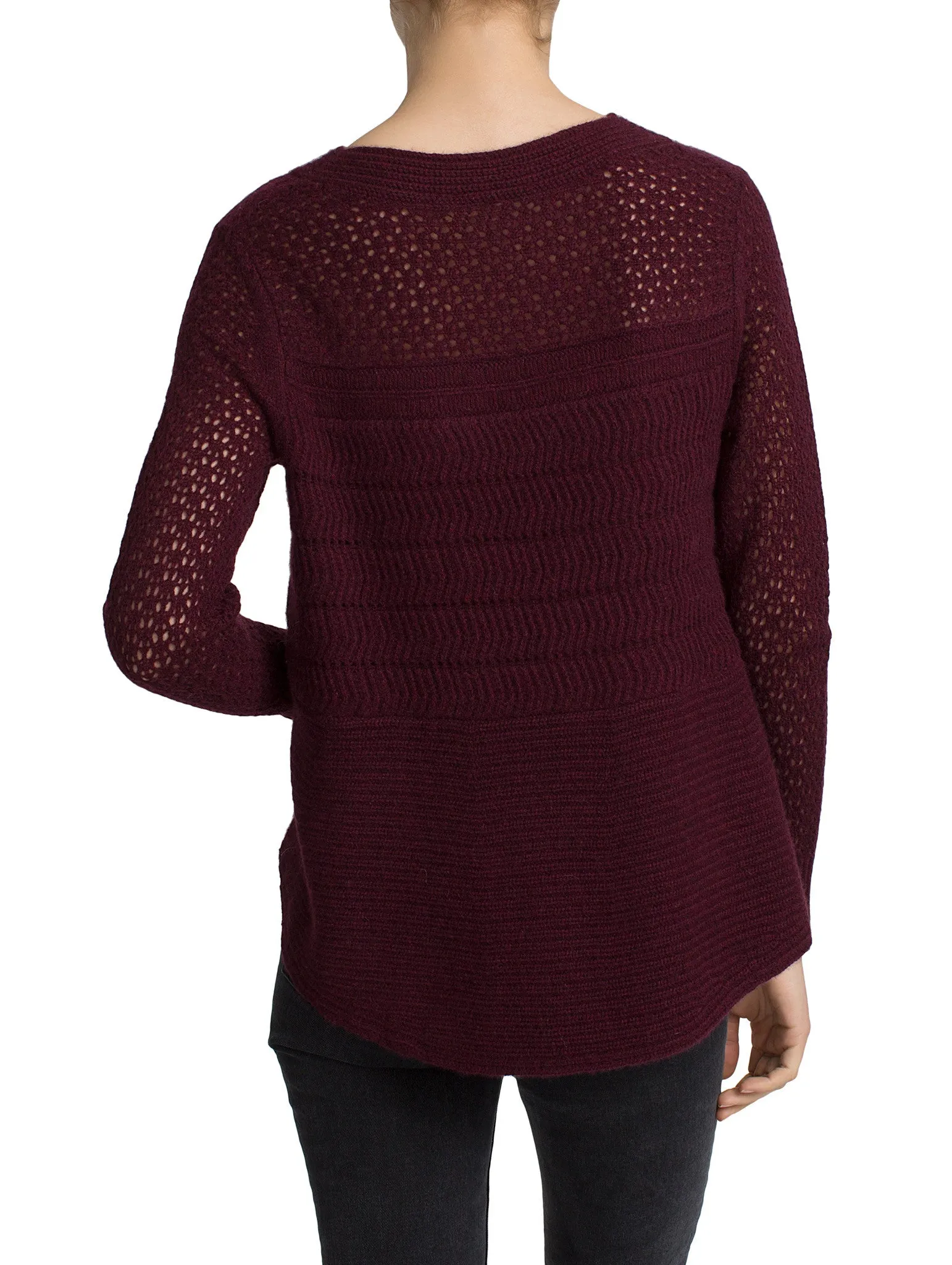 Open Work Crewneck Burgundy Heather