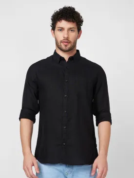 Spykar Full Sleeve Solid Black Shirt For Men