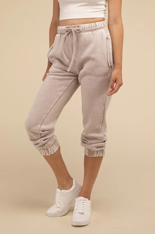 TEEK - Acid Wash Fleece Pocketed Sweatpants