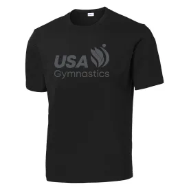 USA Gymnastics Logo Black on Black Moisture-Wicking Tee