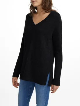 White   Warren - Cashmere Side Slit Vneck Black