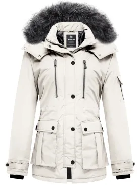 Women'S Winter Coat Thicken Winter Jacket with Detachable Hood Quilted Parka Coat Beige L